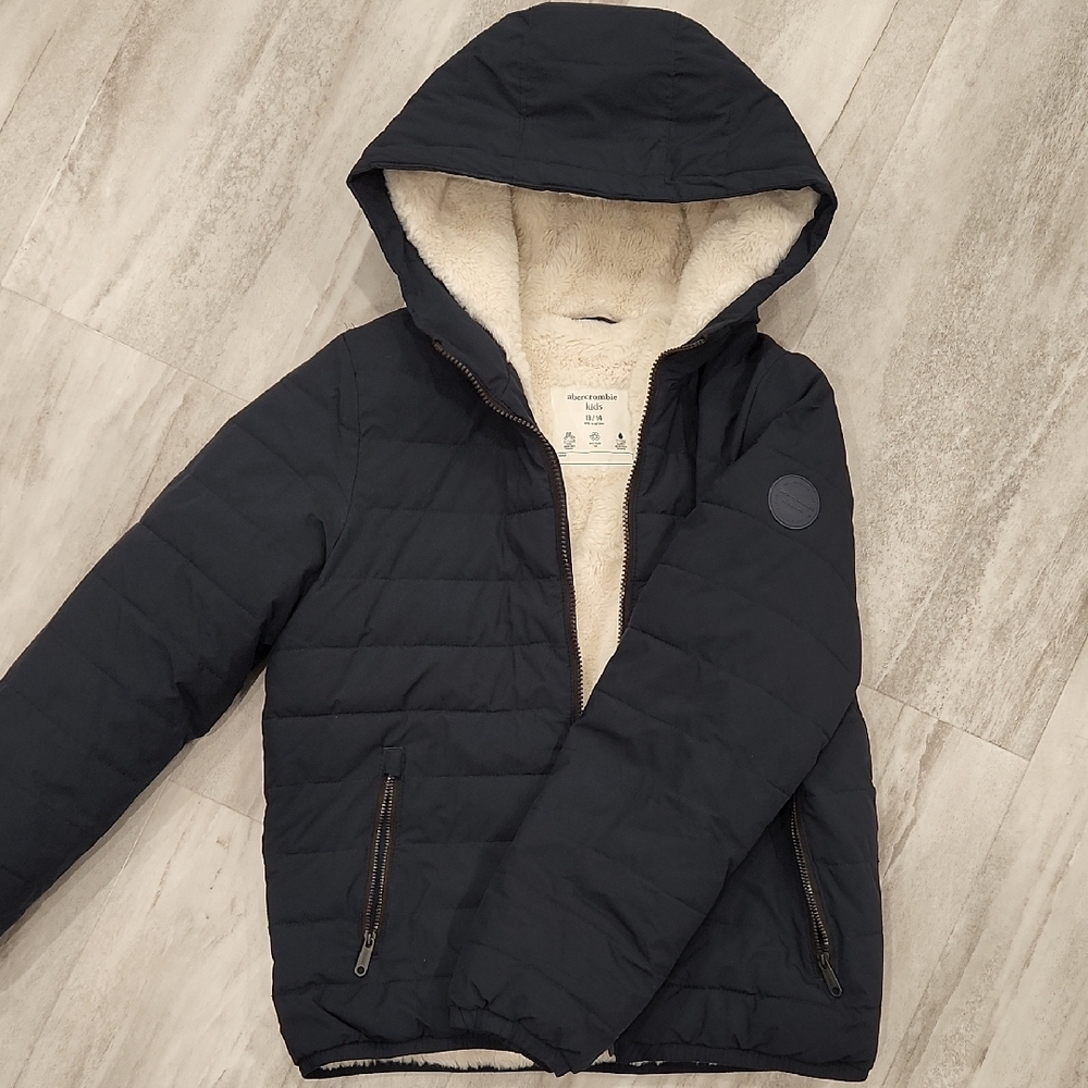 Abercrombie Boys Navy Fur Lined Puffer Coat Jacket